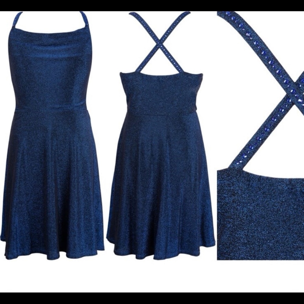 NWT Nordstrom Stella 88 Blue Metallic Cowl Neck Knit Party Dress Size XL